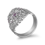 14K White Gold Long Ring with Diamonds and Pink Sapphires - 2