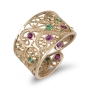 14K Gold Filigree Ring with Emeralds and Rubies - 1