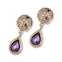 14K Yellow Gold Filigree Teardrop Earrings with Amethysts and Lavender Stones - 1
