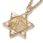 18K Gold Star of David Pendant with Jerusalem Relief and Diamonds - 1