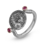 Sterling Silver Ancient Coin Replica Ring with Rubies - 1