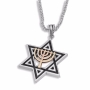 Rafael Jewelry Star of David with Menorah 925 Sterling Silver and 9K Gold Necklace - 2