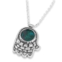 Sterling Silver and Eilat Stone Hamsa Necklace With Old Jerusalem Motif - 3