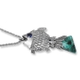 Rafael Jewelry Silver Sea of Galilee Fish Eilat Stone Pendant with Emerald & Sapphire  - 4