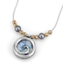 Rafael Jewelry Sterling Silver Roman Glass Swirl Pendant with Pearls & Gold Plated Beads - 1