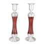 Large Handcrafted Sterling-Silver Plated Glass Shabbat Candlesticks (Red) - 2