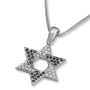 Star of David 14K White Gold Diamond and Sapphire Necklace  - 1