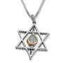 Sterling Silver Star of David and Solomon with Gold-Framed Chrysoberyl Stone - 1