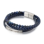 Men's Priestly Blessing 3-Band Beaded Leather Bracelet with Magnetic Clasp - Black and Blue  - 2