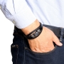Men's Star of David Black Leather Bracelet with Magnetic Clasp - 4