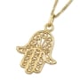 Large 14K Yellow Gold Hamsa Pendant Necklace With Rope Filigree Design - 2