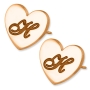 24K Rose Gold Plated Love Heart Initial Earrings - 1