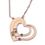 Gold Plated Up to Two Kids' Names Mom Double Heart Necklace with Birthstones - 6