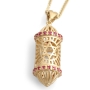 14K Yellow Gold Three-Dimensional Mezuzah Case Pendant Necklace With Ruby Stones - 2