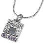 Sterling Silver Jerusalem Necklace with Gemstones and Microfilm Bible - 2