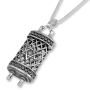 Ornate Torah Scroll with Star of David Sterling Silver Necklace  - 1