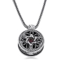 Silver Star of David Filigree Necklace with Microfilm Book of Psalms & Garnet Stone - 1