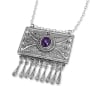 Traditional Yemenite Art Handcrafted Sterling Silver Filigree Box Necklace With Purple Amethyst Stone - 1