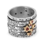 Silver & Gold Spinning Jewish Wedding Ring with Garnets and Seven Blessings - 5