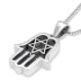 Sterling Silver Hamsa Necklace With Star of David - 4