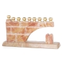 Jerusalem Stone Arch Hanukkah Menorah with Ten Commandments - Red - 1