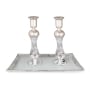 Tall Handmade White Glass and Sterling Silver-Plated Shabbat Candlesticks - 1