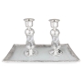 Handcrafted White Glass and Sterling Silver-Plated Shabbat Candlesticks - 1