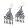 Traditional Yemenite Art Handcrafted Sterling Silver and Sodalite Stone Earrings - 1