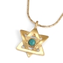 Gold-Plated Star of David Necklace With Turquoise Stone - 1