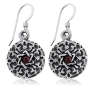 Shema Yisrael: Sterling Silver Star of David Earrings with Turquoise or Garnet Stone - 3