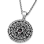 Sterling Silver Shema Yisrael Studded Star of Unisex David Necklace with Choice of Turquoise/Garnet Stone - 2