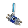 Sterling Silver Torah Scroll Pendant Charm with Vibrant Blue Enamel - 1