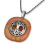 Interlocked Tree of Life Jerusalem Stone and 925 Sterling Silver Necklace - 1