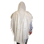 Talitnia Traditional Pure Wool White and Silver Stripes Tallit (Prayer Shawl) - 1