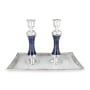 Tall Handmade Dark Blue Glass and Sterling Silver-Plated Shabbat Candlesticks - 4