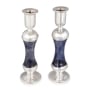 Tall Handmade Dark Blue Glass and Sterling Silver-Plated Shabbat Candlesticks - 3