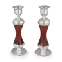 Tall Handmade Red Glass and Sterling Silver-Plated Shabbat Candlesticks - 3