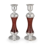 Tall Handmade Red Glass and Sterling Silver-Plated Shabbat Candlesticks - 2