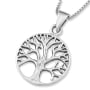 Sterling Silver Round Pendant Necklace With Tree of Life Design (For Both Men & Women) - 6