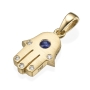 Yaniv Fine Jewelry Thick 18K Gold Hamsa Pendant With Blue Sapphire Stone and 5 White Diamonds  - 7