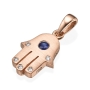 Yaniv Fine Jewelry Thick 18K Gold Hamsa Pendant With Blue Sapphire Stone and 5 White Diamonds  - 5
