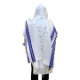 Talitnia Traditional Pure Wool Tallit - Blue with silver stripes - 2