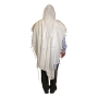 Talitnia Traditional Pure Wool Jewish Wedding Tallit - White and Silver Stripes - 4