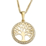 14K Yellow Gold and Cubic Zirconia Round Tree of Life Pendant Necklace - 2