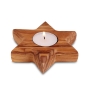 Pair of Olive Wood Candle Holders - Star of David (Large) - 2