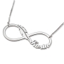 14K White Gold Double Thickness English / Hebrew Infinity Name Necklace with Feather - 1