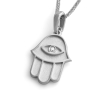 14K Gold Hamsa Pendant Necklace With White Diamond (Choice of Colors) - 4