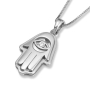 14K Yellow and  White Gold Layered Hamsa Pendant Necklace with Evil Eye Motif - 6