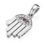 Yaniv Fine Jewelry 18K Gold Hamsa and Evil Eye Pendant With Diamonds And Ruby (Choice of Colors) - 4