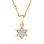 18K Gold Double Star of David Women's Pendant With Diamonds - 8